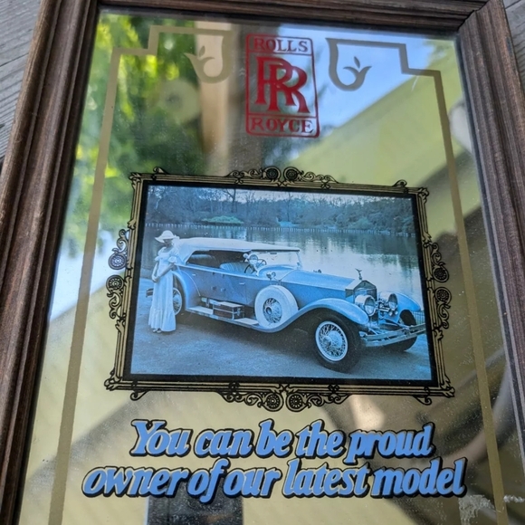 Vintage Wooden Frame with Rolls Royce Classic Car Mirror - Picture 4 of 8